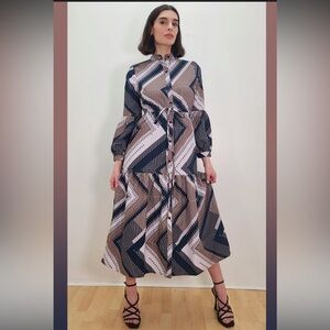 N By Nancy Yang Multi-Color Drawstring Midi Dress